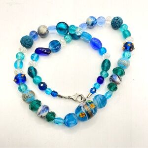 Glass Beads Necklace Shades of Blue Faceted Beads